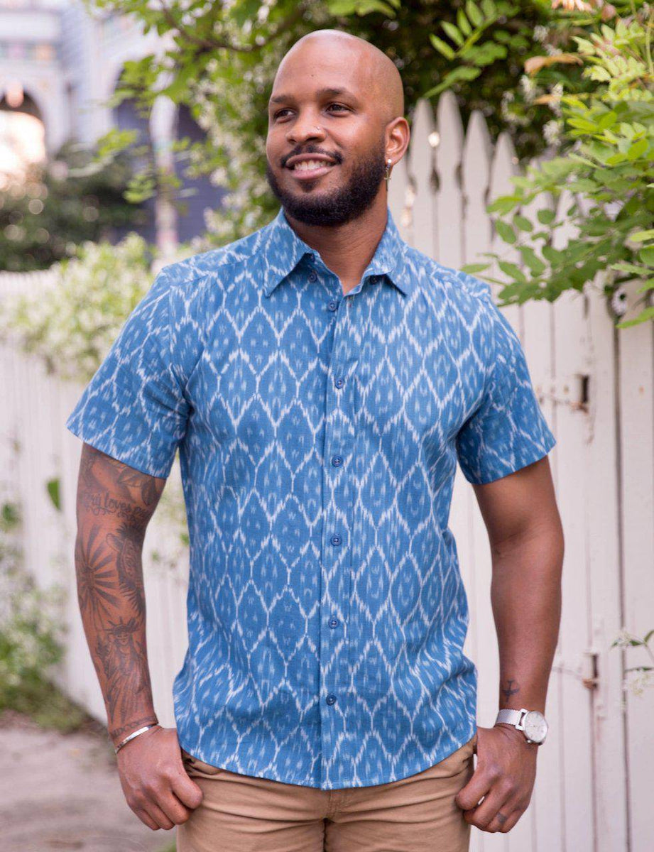 Cobalt Blue Men's Cotton Button Down Shirt | Passion Lilie