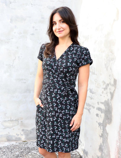 Midnight Blooms Organic Wrap Dress - Passion Lilie