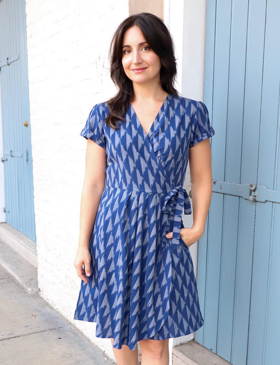 princess polly baby blue dress Stratus Blue Cotton Wrap Dress | Fair Trade