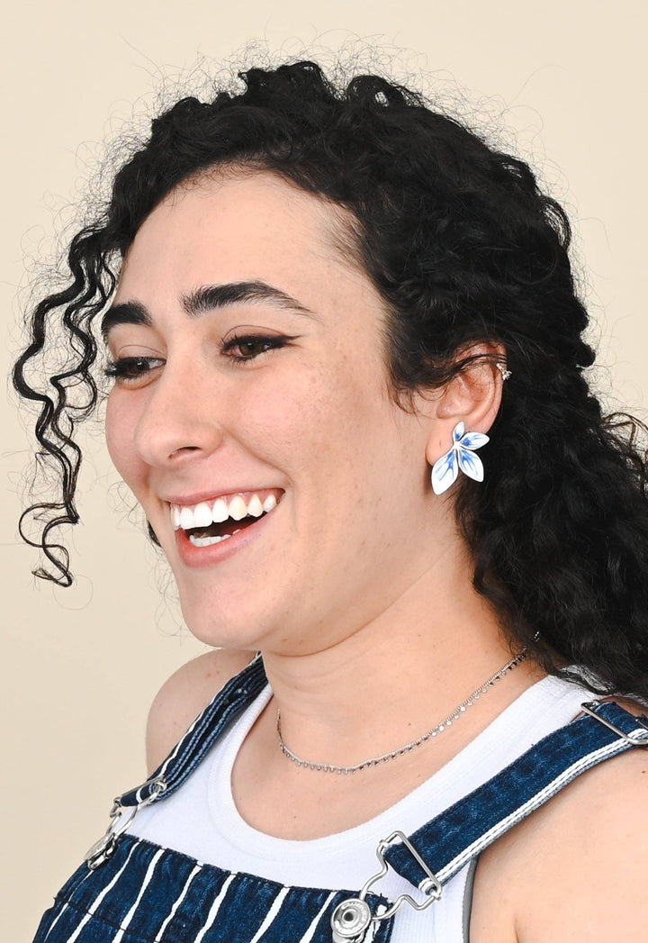 Flourish Blue &amp; Silver Leaf Earrings