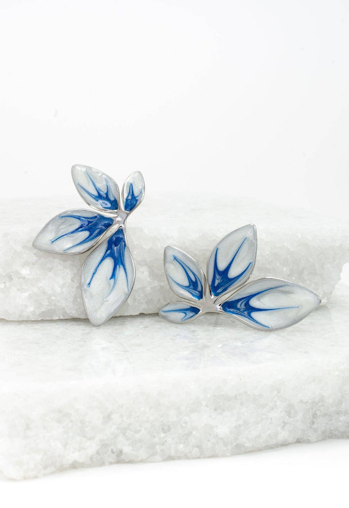 Flourish Blue &amp; Silver Leaf Earrings