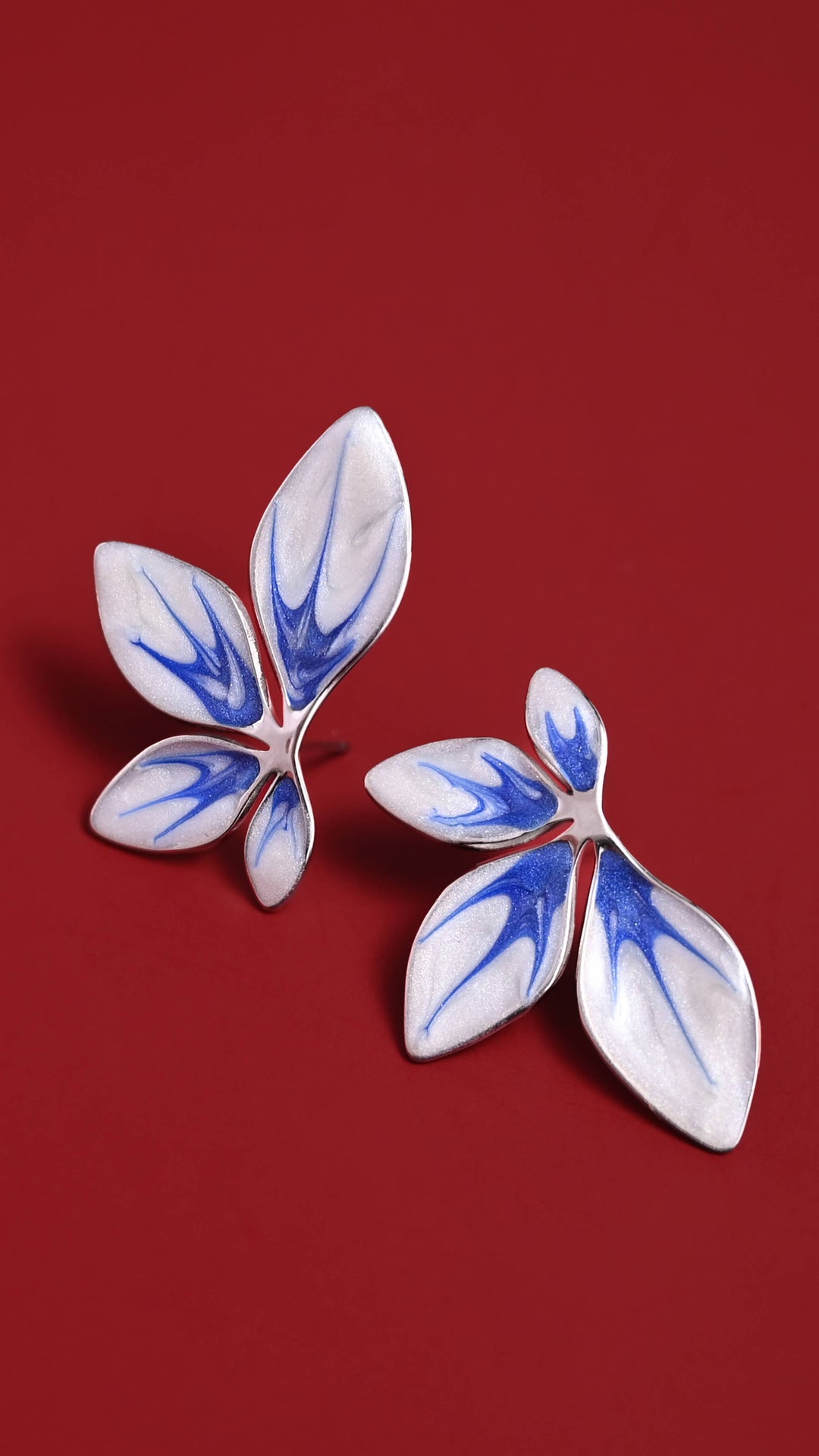 Flourish Blue &amp; Silver Leaf Earrings