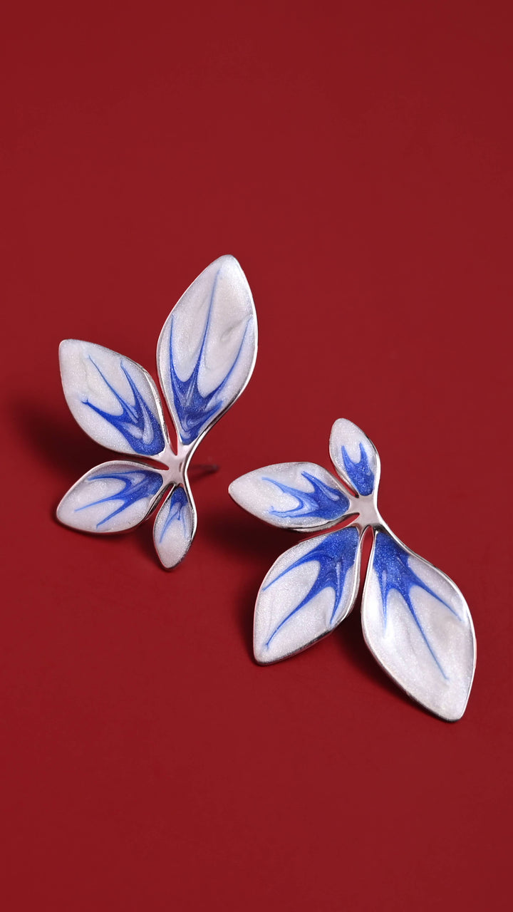Flourish Blue &amp; Silver Leaf Earrings