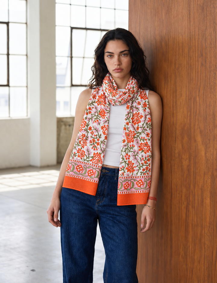 Orange &amp; Pink Floral Scarf