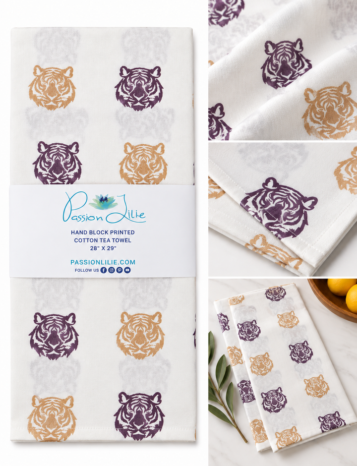 Purple &amp; Gold Tiger Tea Towel