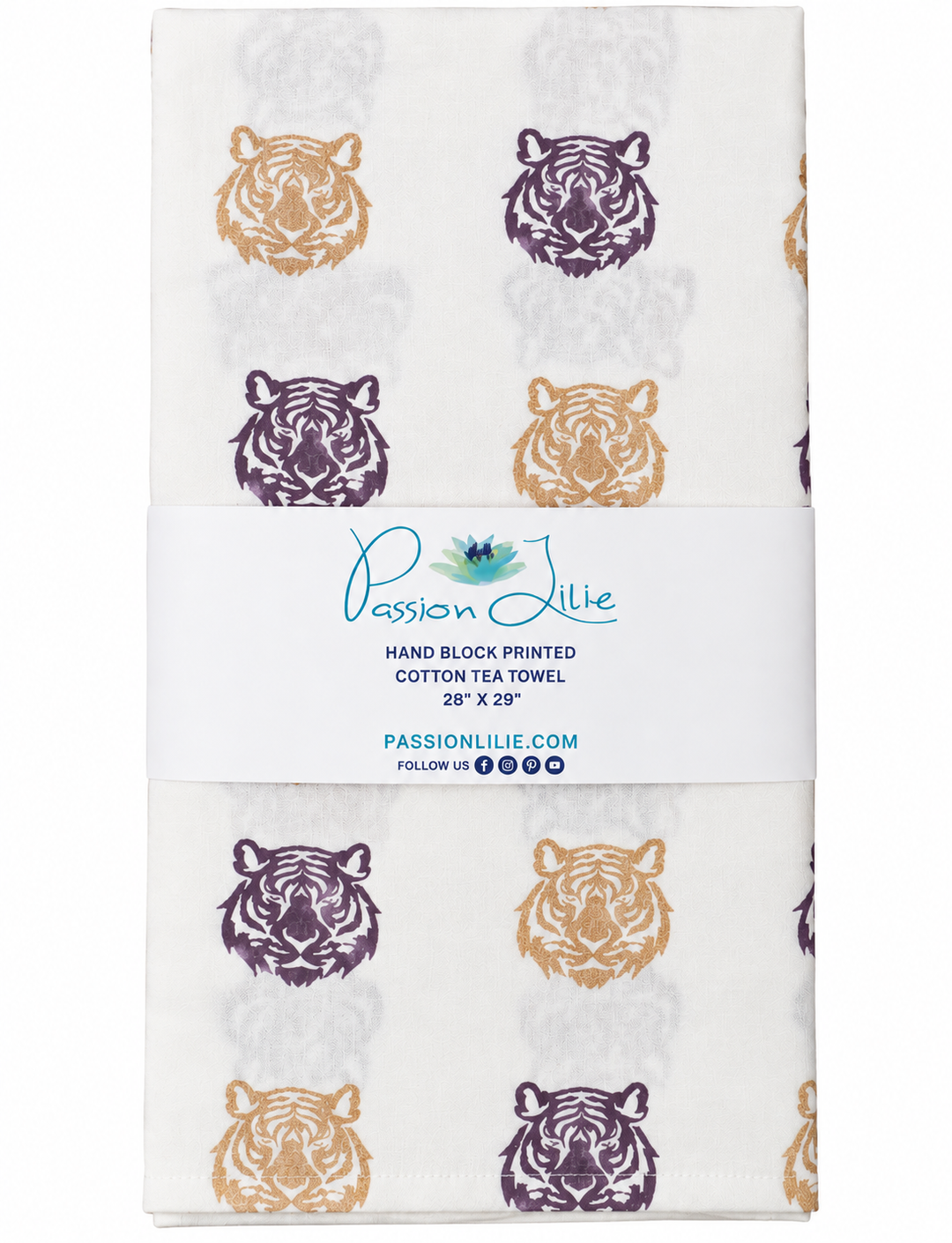 Purple &amp; Gold Tiger Tea Towel