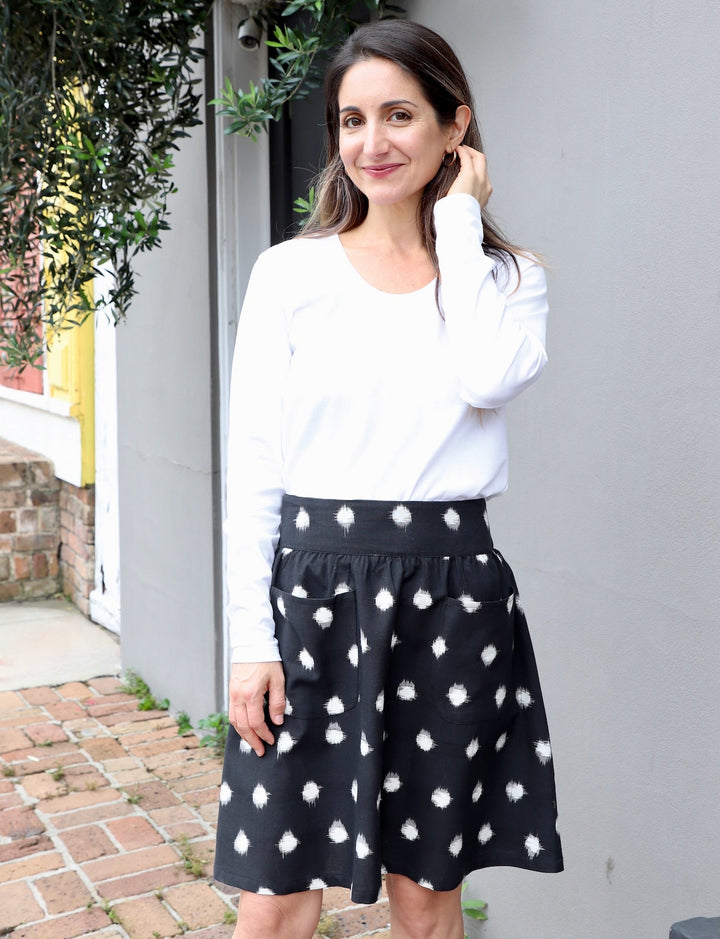 Black and White Polka Dot Organic Cotton Skirt - Passion Lilie - Fair Trade - Sustainable Fashion