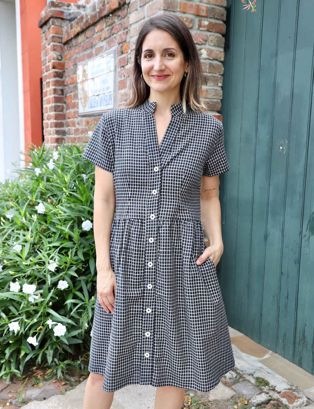 Black Gingham Organic Fit & Flare Dress