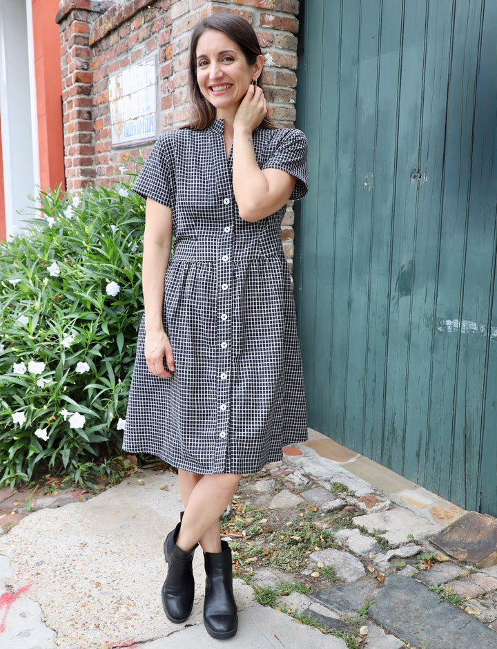 Black Gingham Organic Cotton Fit &amp; Flare Dress - Passion Lilie