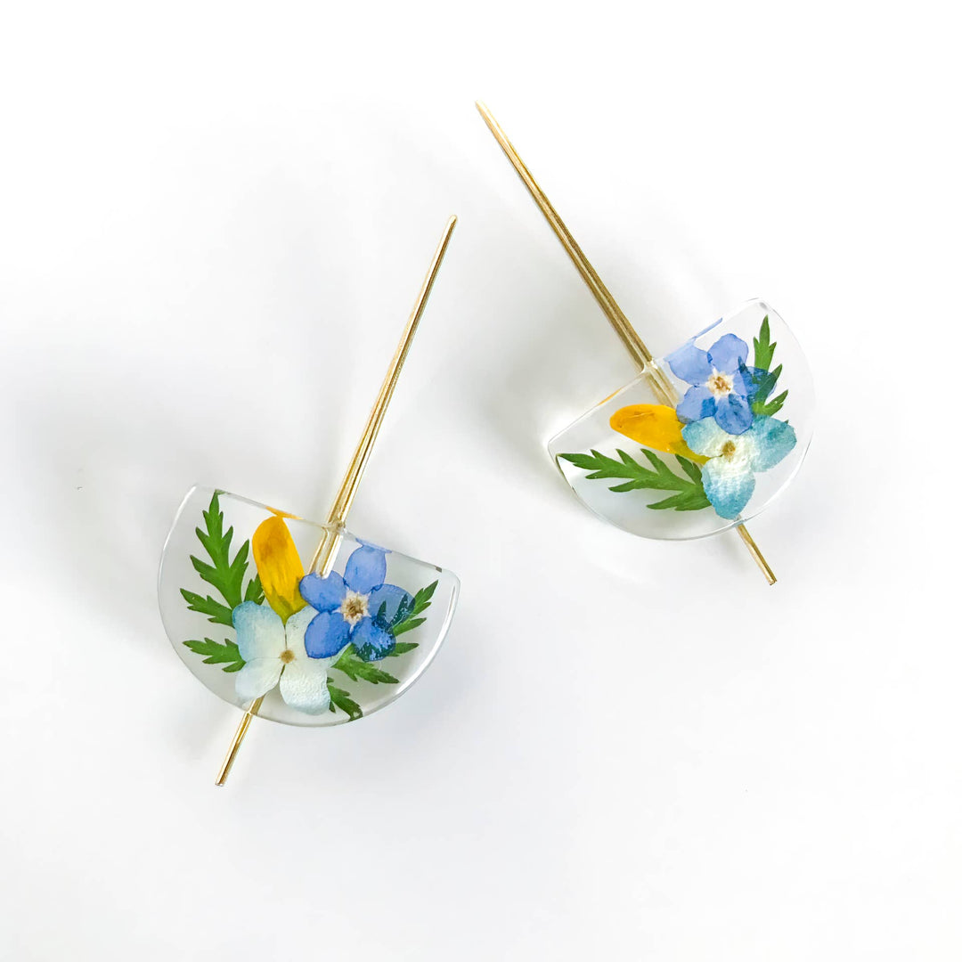 Botanical Mixed Flower SML Half Moon Earrings - Passion Lilie