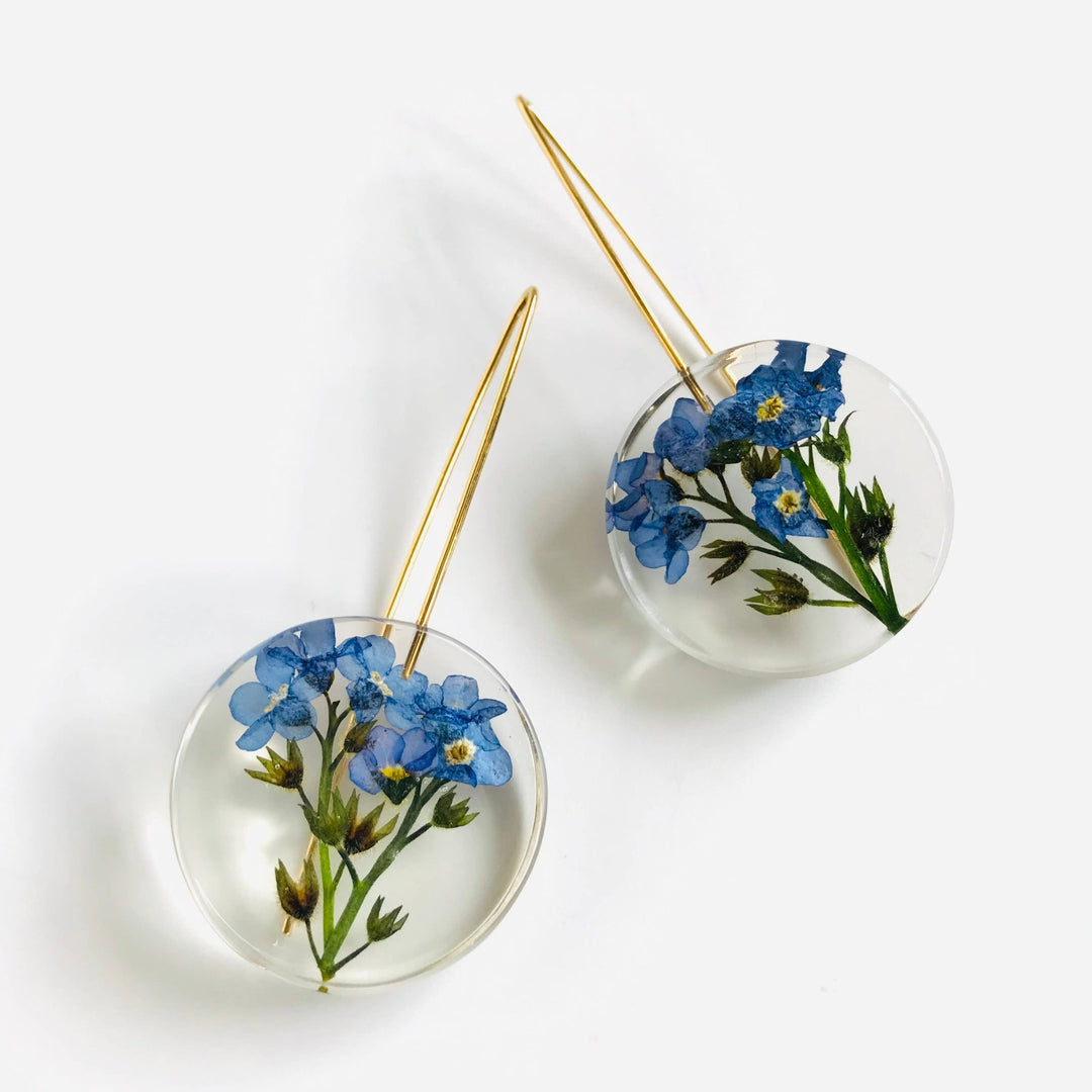 Botanical "Remembrance"SML Resin Earrings with Forget-Me-Not - Passion Lilie