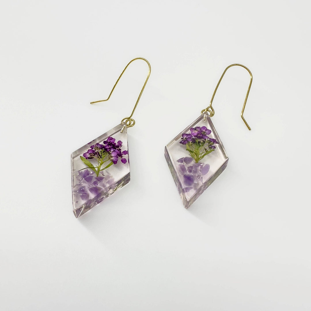 Botanical Resin Flower & Stone Diamond Earrings - Passion Lilie