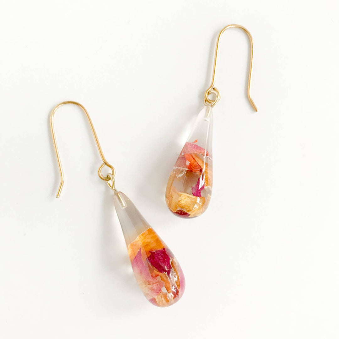 Botanical Tear Drop Rose Petal Earrings - Passion Lilie