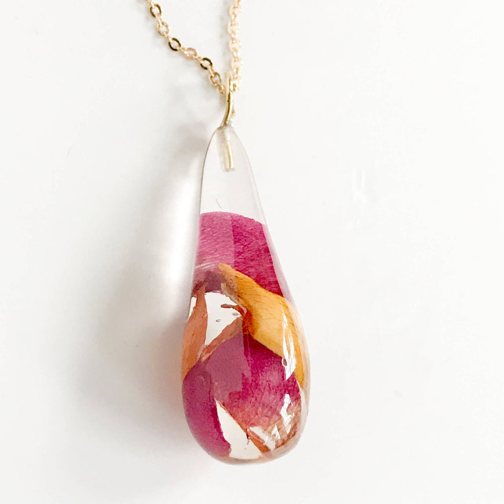 Botanical Tear Drop Rose Petal Pendant - Passion Lilie