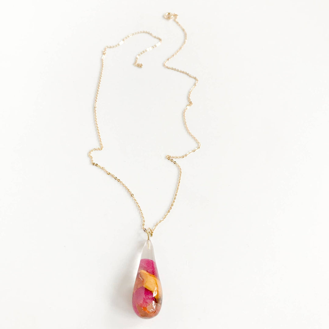 Botanical Tear Drop Rose Petal Pendant - Passion Lilie