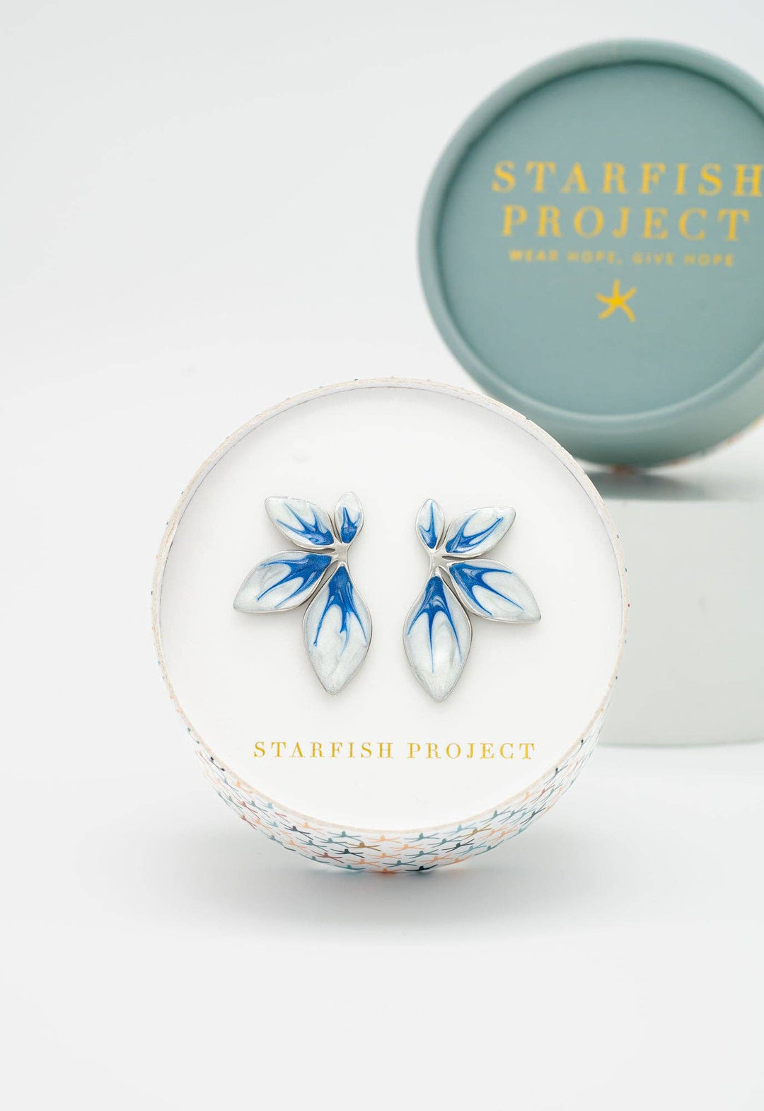 Flourish Blue &amp; Silver Leaf Earrings