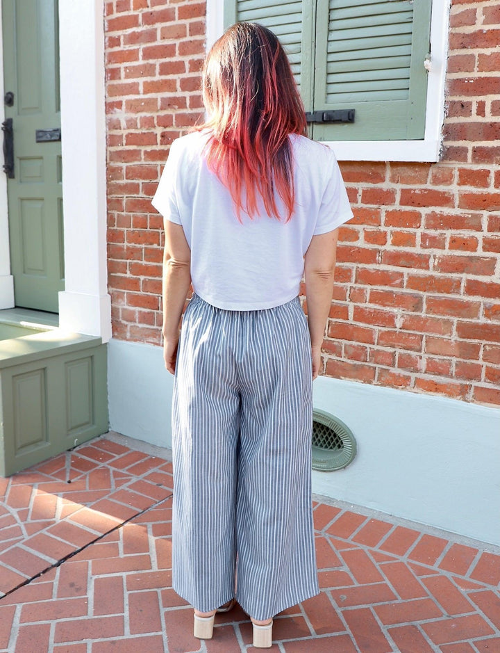 Chambray Pinstripe Organic Cotton Crop Pants - Passion Lilie