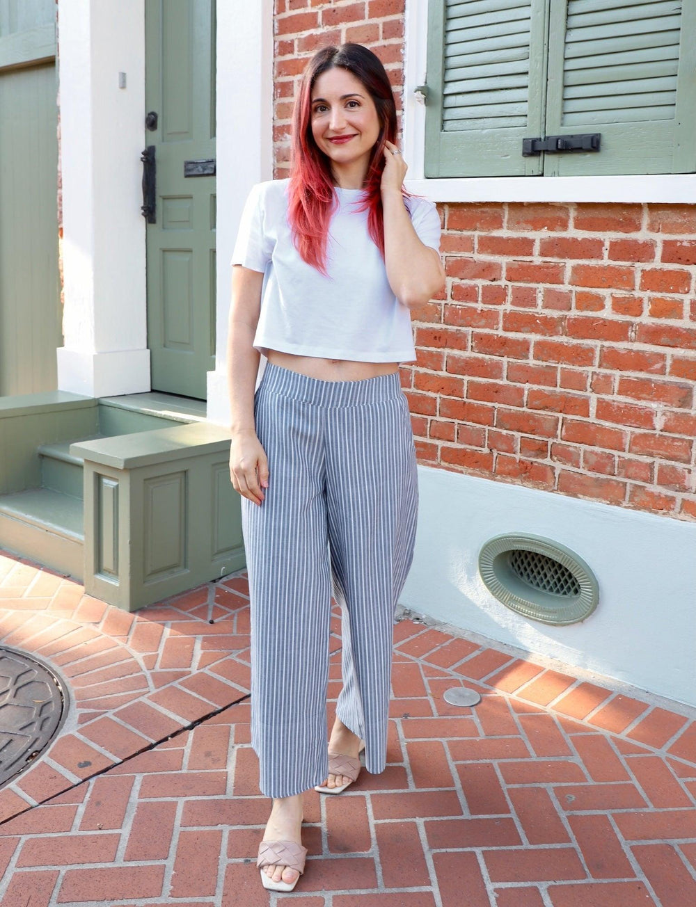 Chambray Pinstripe Organic Cotton Crop Pants - Passion Lilie