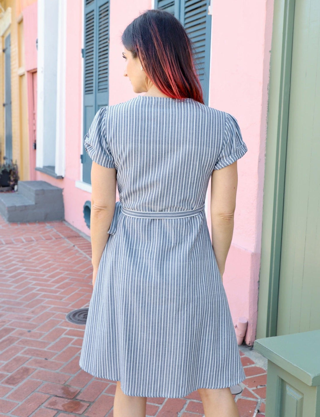 Chambray Pinstripe Organic Cotton Wrap Dress - Passion Lilie