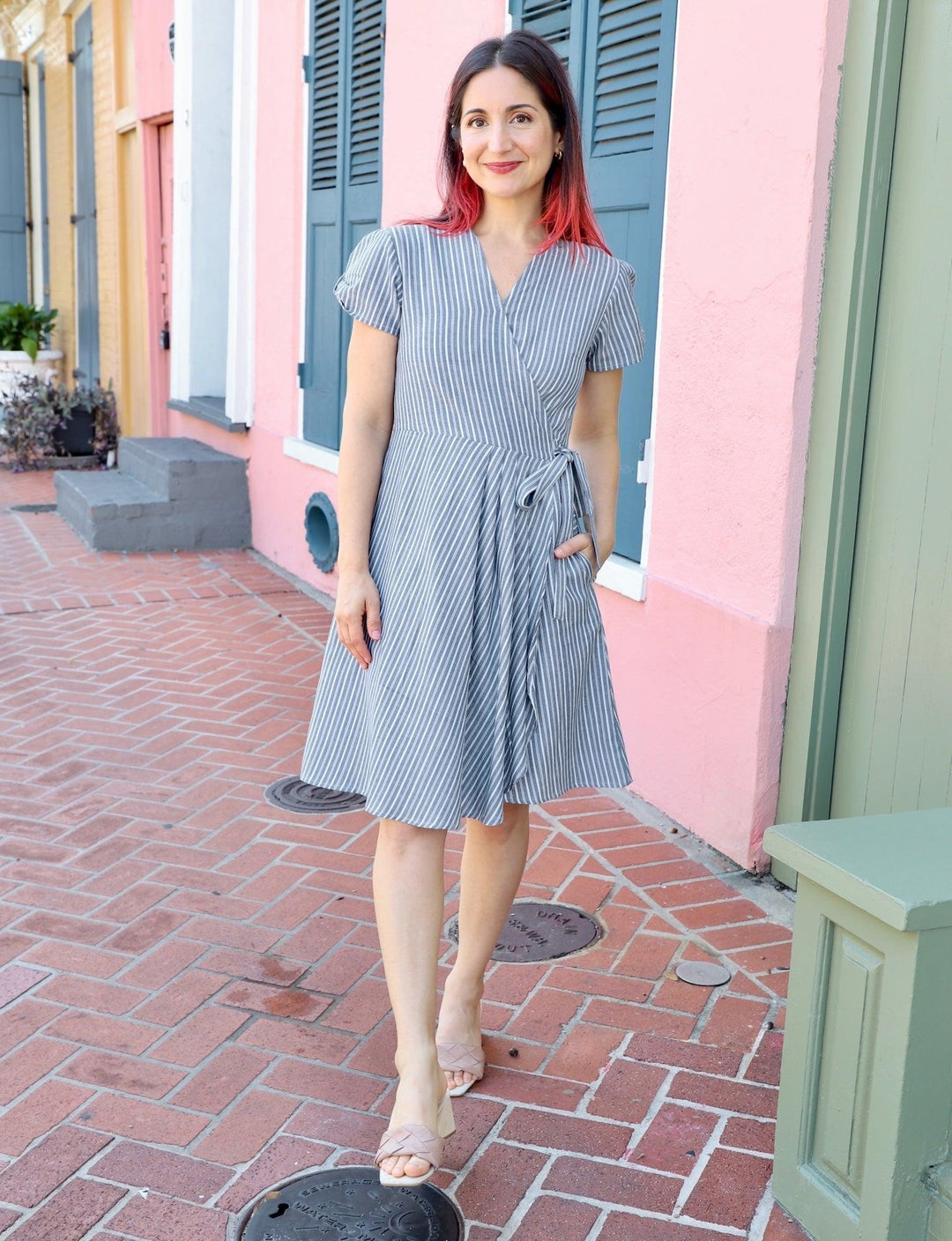 Chambray Pinstripe Organic Cotton Wrap Dress - Passion Lilie