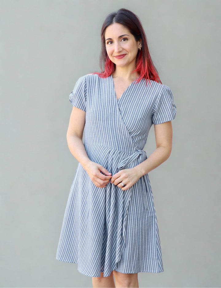 Chambray Pinstripe Organic Cotton Wrap Dress - Passion Lilie