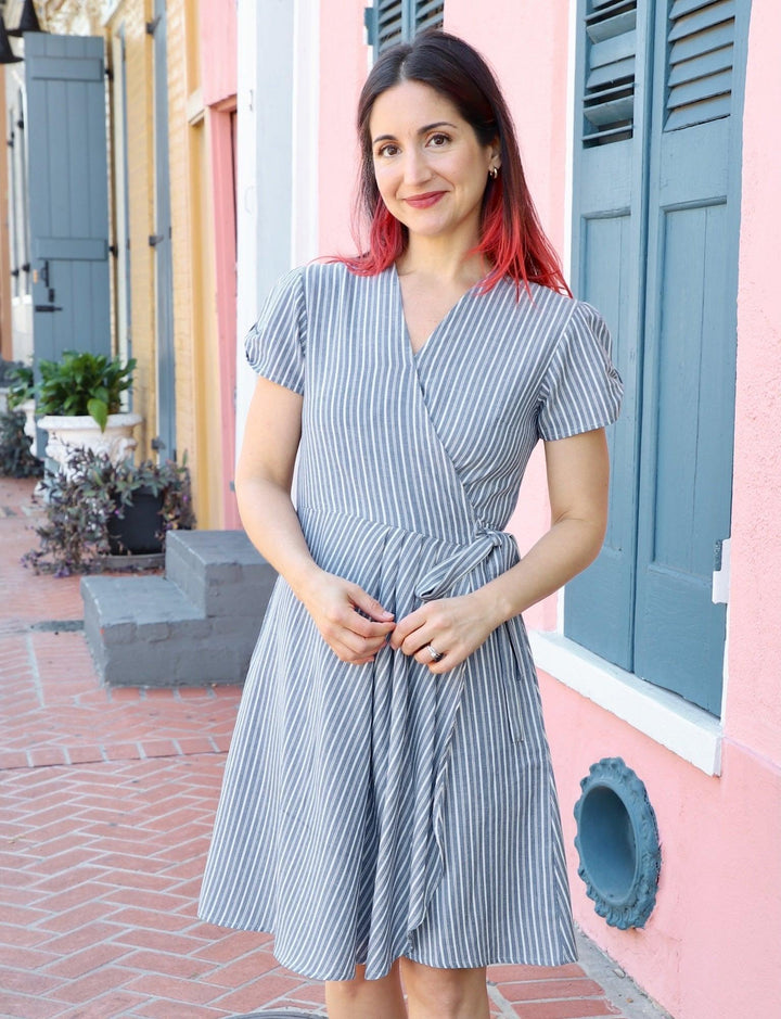 Chambray Pinstripe Organic Cotton Wrap Dress - Passion Lilie
