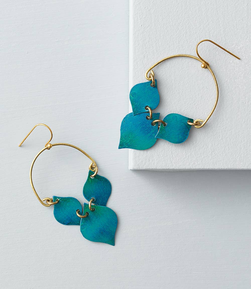 Chameli Leaf Teal Drop Earrings - Passion Lilie