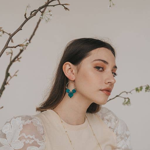 Chameli Leaf Teal Drop Earrings - Passion Lilie