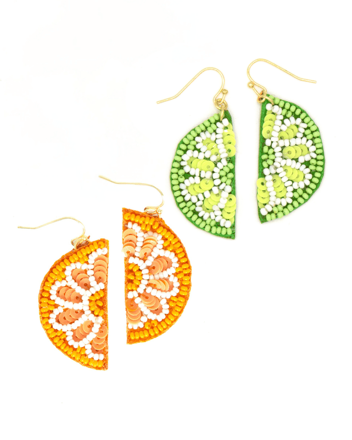 Citrus Fruit Slice Beaded Earrings - Orange or Lime - Passion Lilie