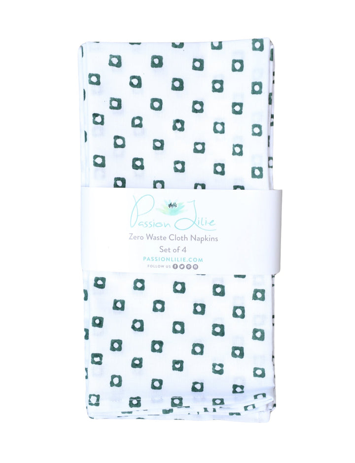 Cloth Napkins - Green Squares - Set of 4 - Passion Lilie