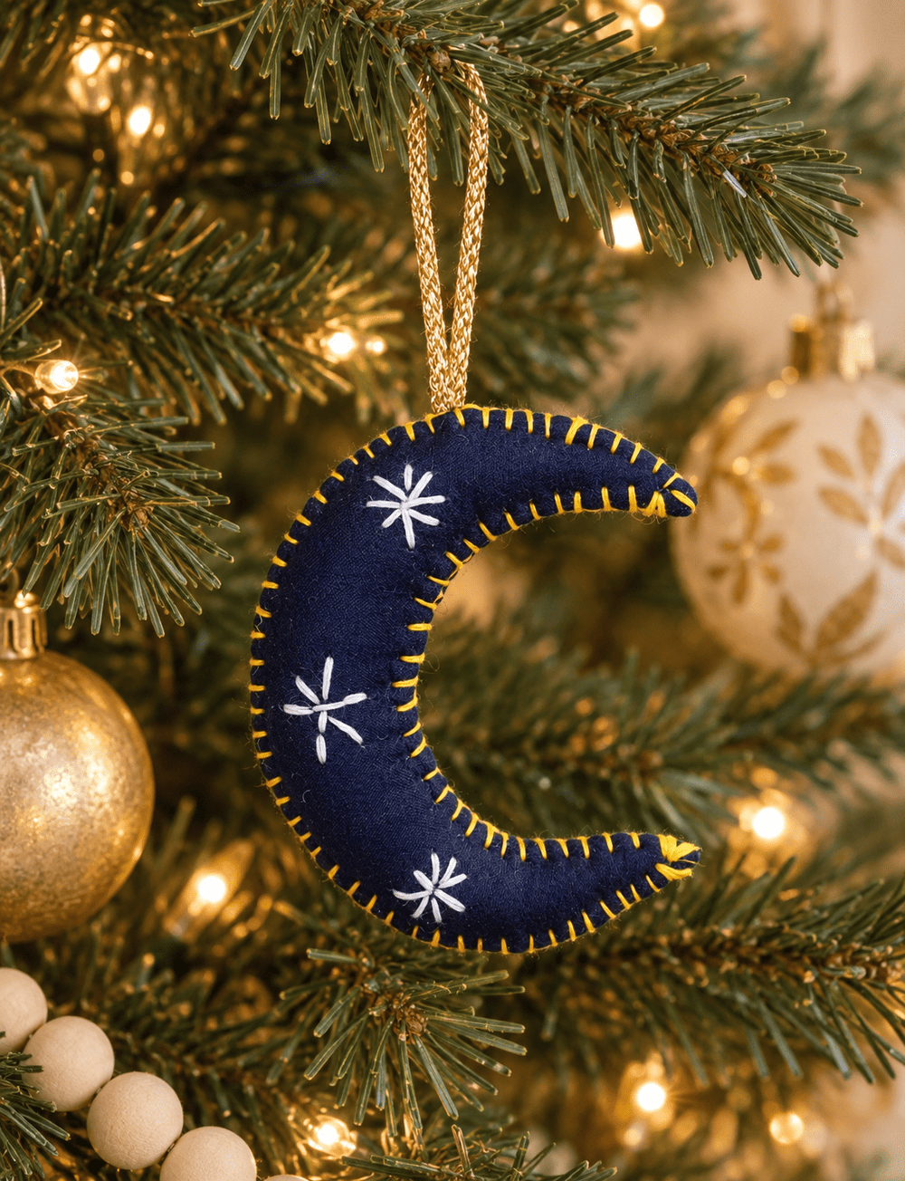 Crescent Moon Fabric Ornament - Passion Lilie