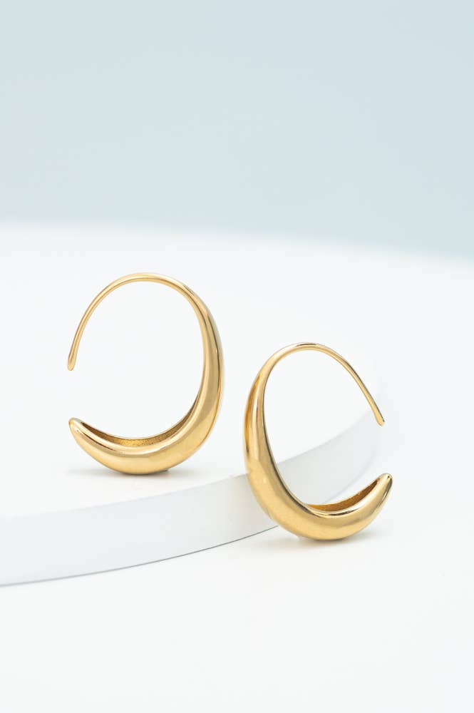 Crescent Moon Thread Drop Earrings in gold- 14K Gold Plated Huggie Hoop Earrings - Passion Lilie
