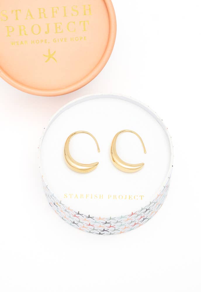 Crescent Moon Thread Drop Earrings in gold- 14K Gold Plated Huggie Hoop Earrings - Passion Lilie