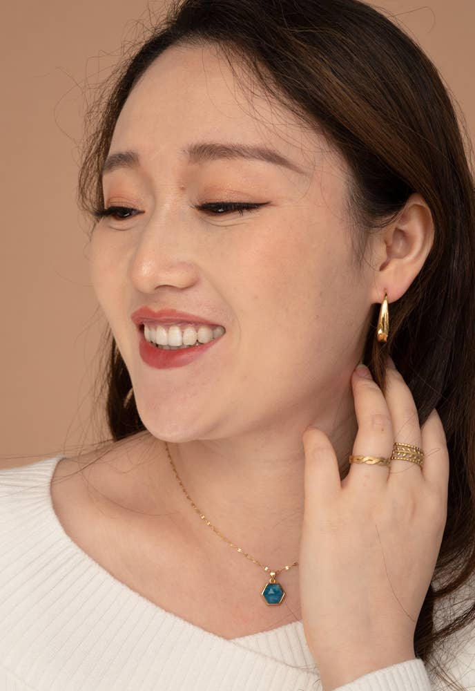 Crescent Moon Thread Drop Earrings in gold- 14K Gold Plated Huggie Hoop Earrings - Passion Lilie