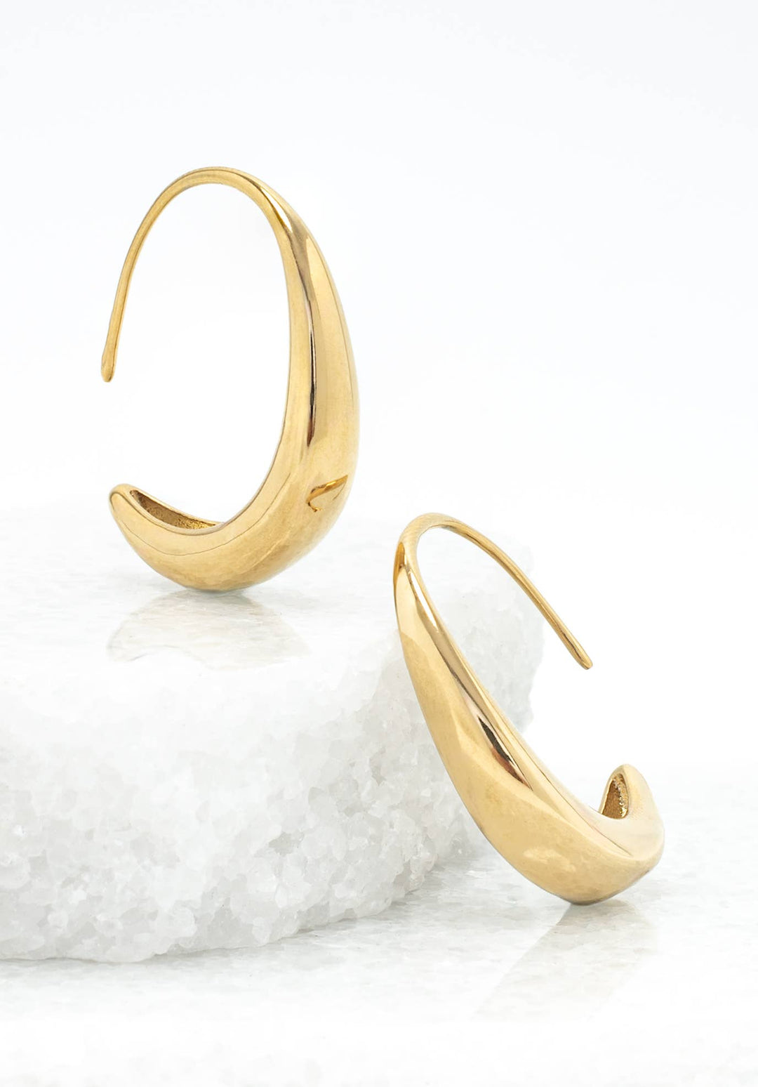 Crescent Moon Thread Drop Earrings in gold- 14K Gold Plated Huggie Hoop Earrings - Passion Lilie