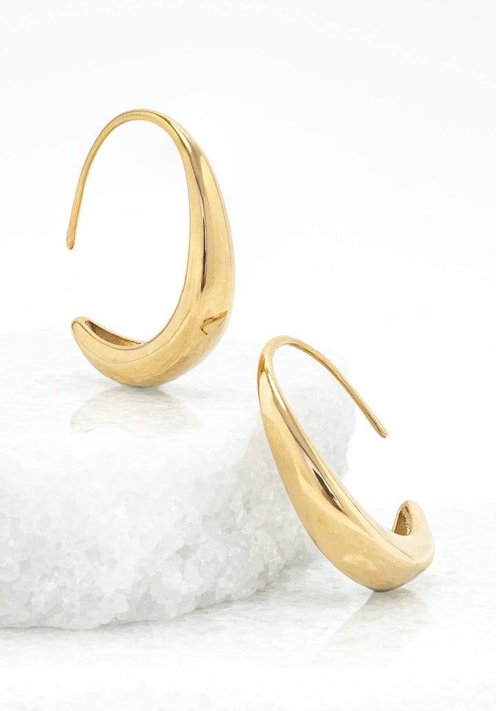 Crescent Moon Thread Drop Earrings in gold- 14K Gold Plated Huggie Hoop Earrings - Passion Lilie
