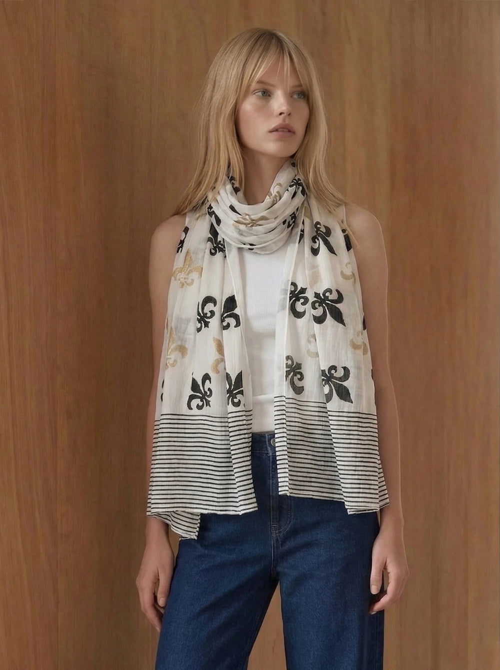 Fleur de Lis Scarf on White - Passion Lilie