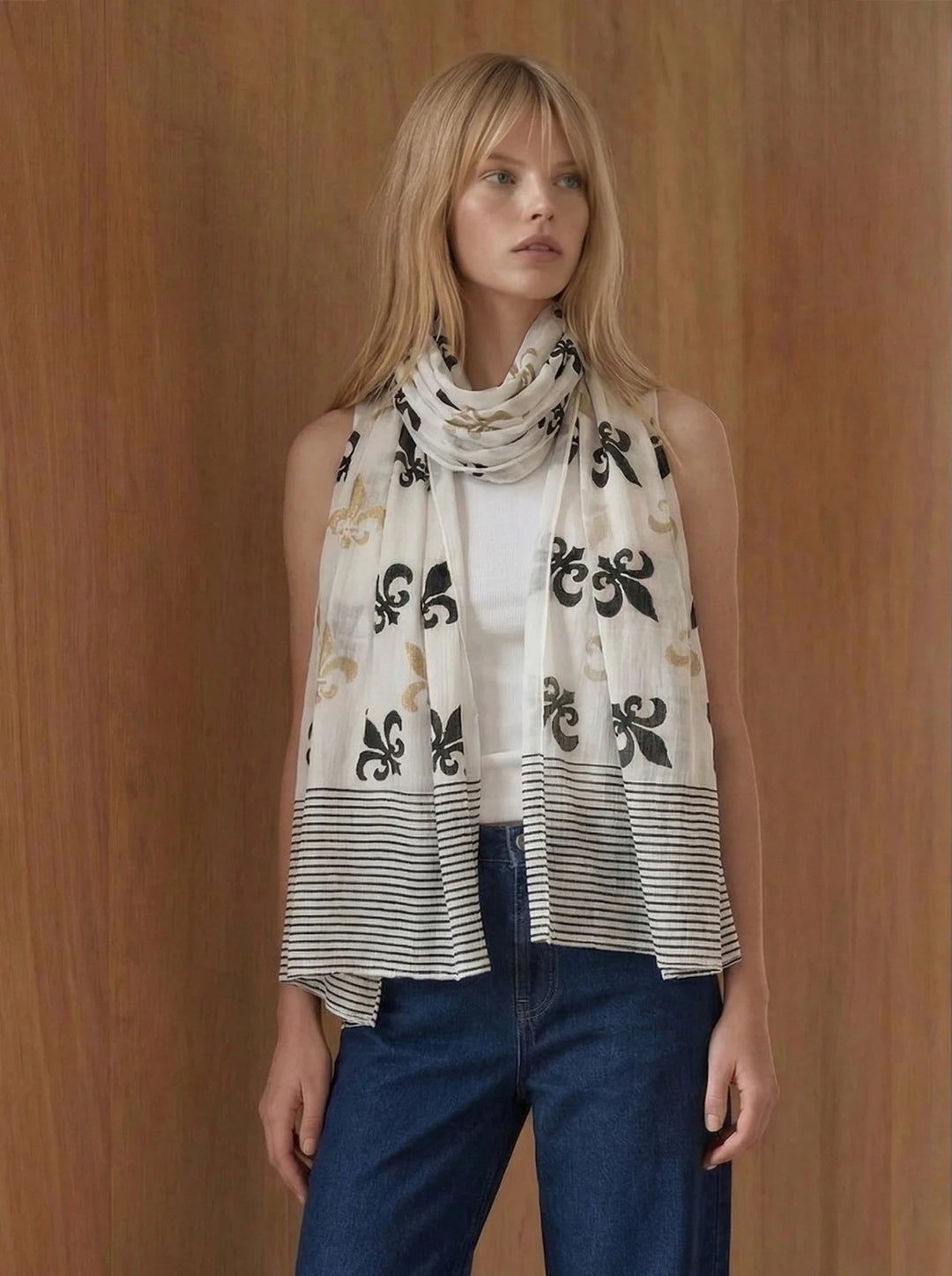 Fleur de Lis Scarf on White - Passion Lilie