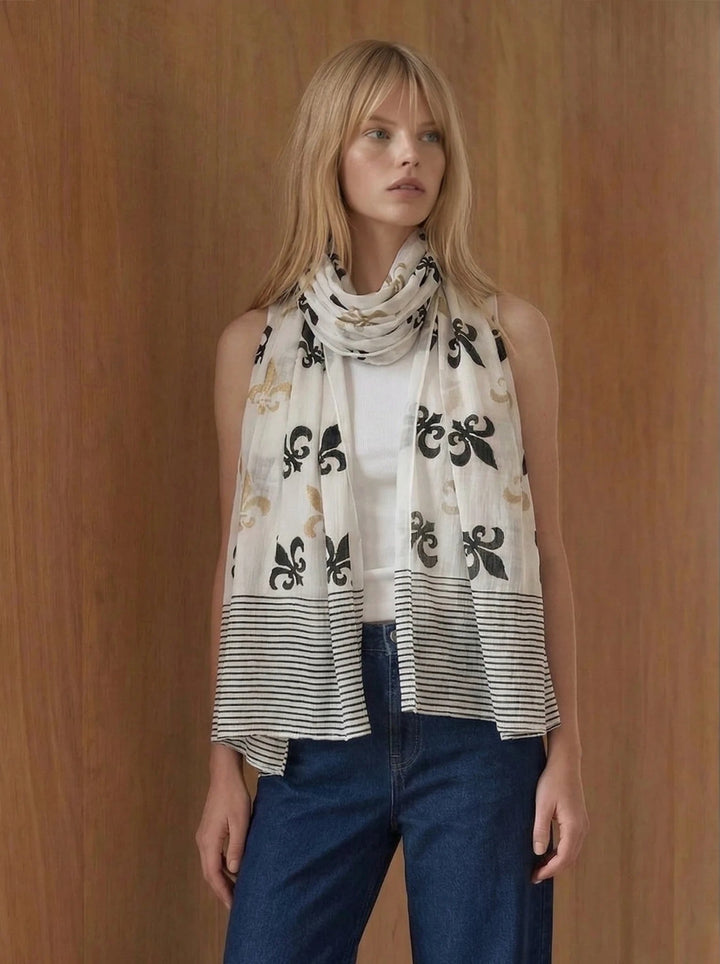 Fleur de Lis Scarf on White - Passion Lilie