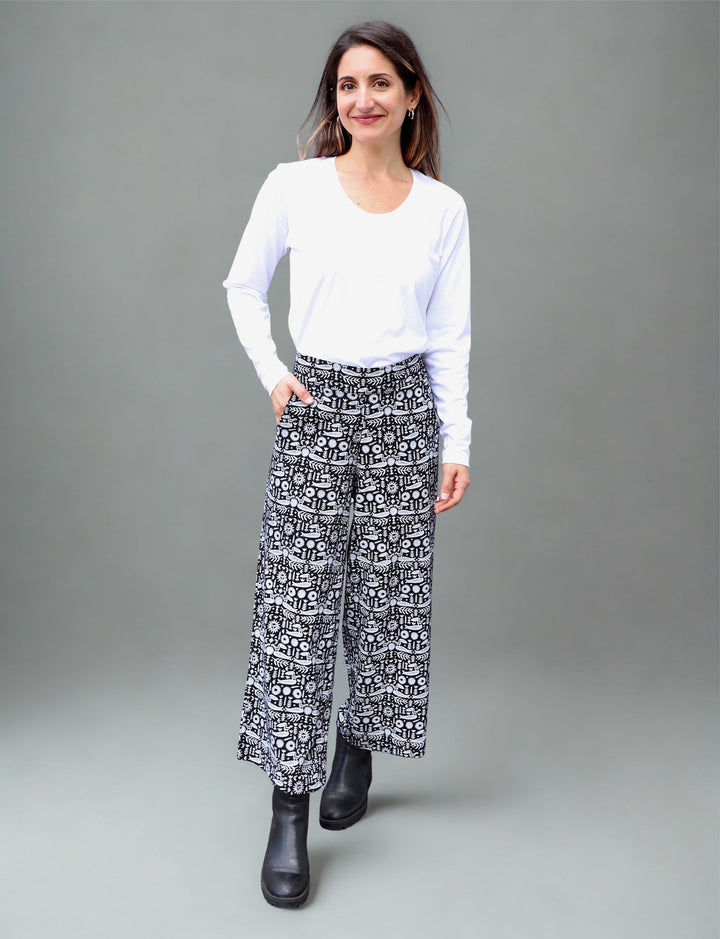 Folklore Organic Wide Leg Crop Pants - Passion Lilie - Fair Trade - Sustainable Fashion