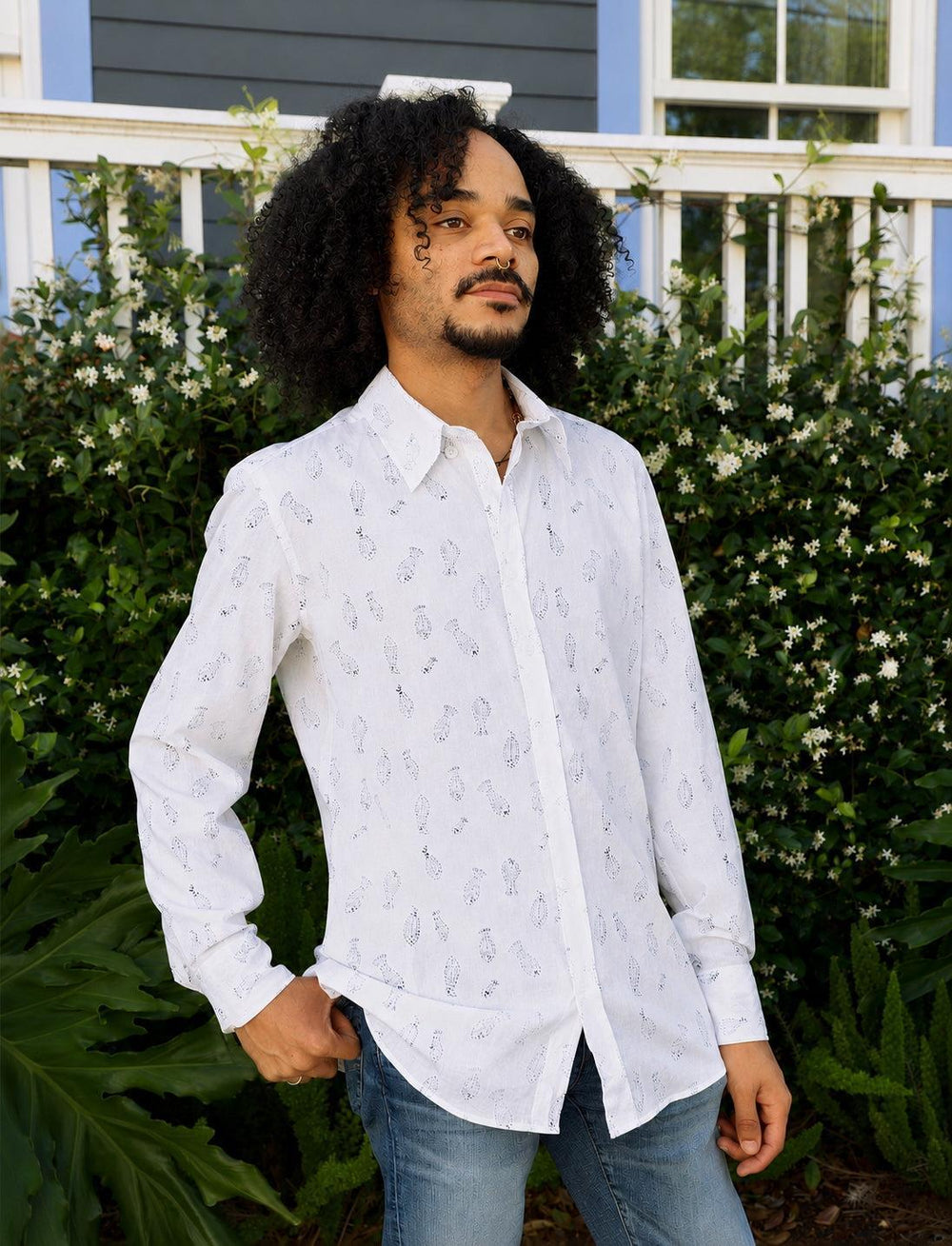 Fresh Catch Organic Cotton Men's Button Down Shirt - Passion Lilie