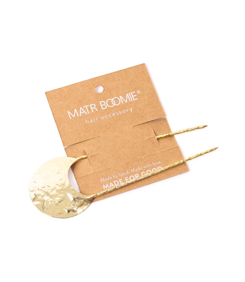 Hammered Crescent Brass Hair Pin - Gold - Passion Lilie