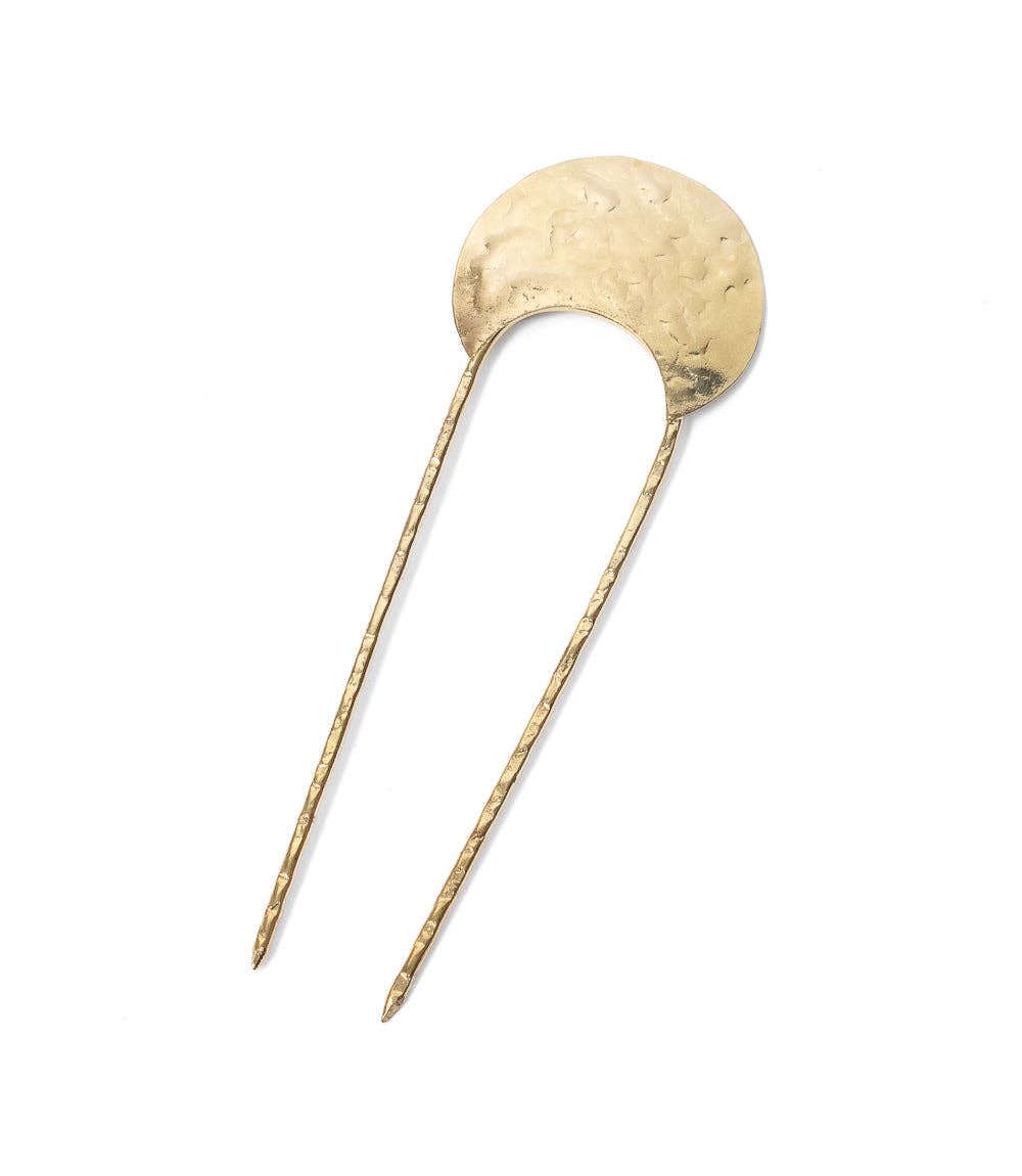 Hammered Crescent Brass Hair Pin - Gold - Passion Lilie