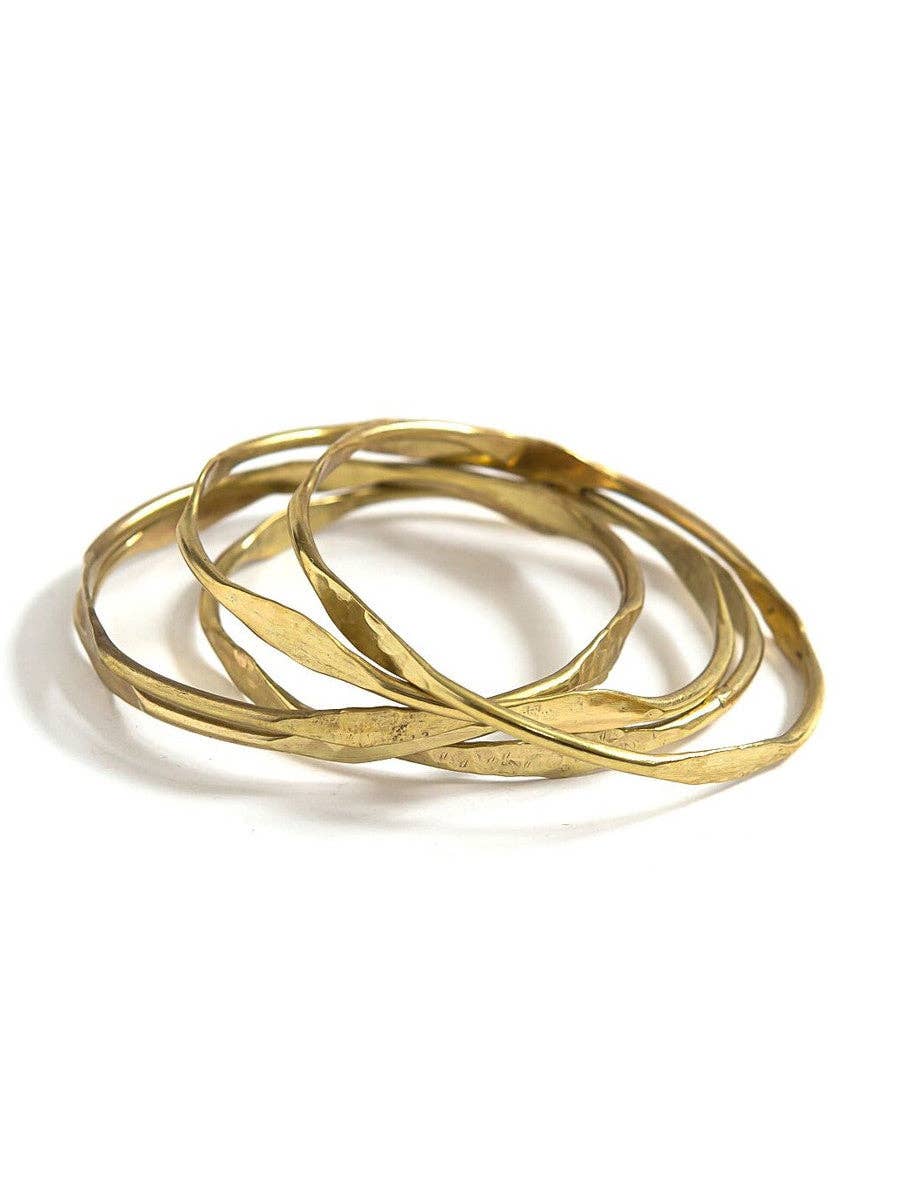 Hammered Waves Brass Bangle Set - Passion Lilie