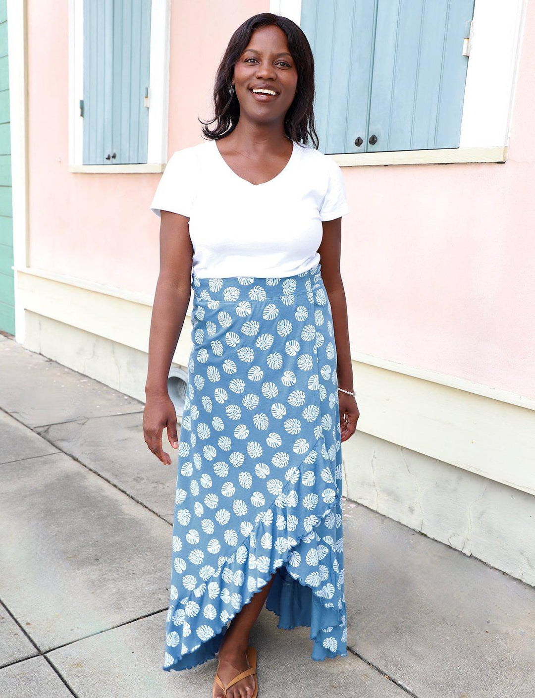 Monstera Organic Cotton Wrap | Blue and White Wrap Skirt– Passion