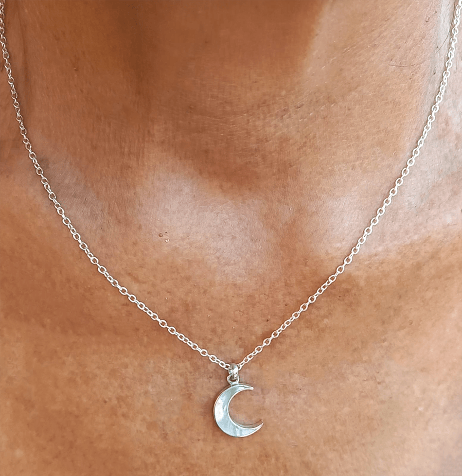 Mother-of-Pearl Moon Necklace - Sterling Silver, Indonesia - Passion Lilie