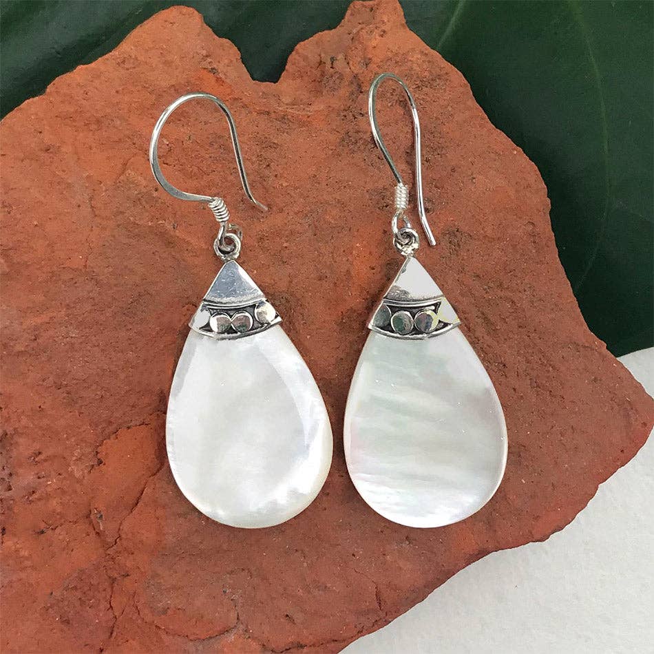 Mother-of-pearl Teardrop Earrings - Sterling Silver, Indonesia - Passion Lilie