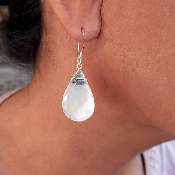 Mother-of-pearl Teardrop Earrings - Sterling Silver, Indonesia - Passion Lilie