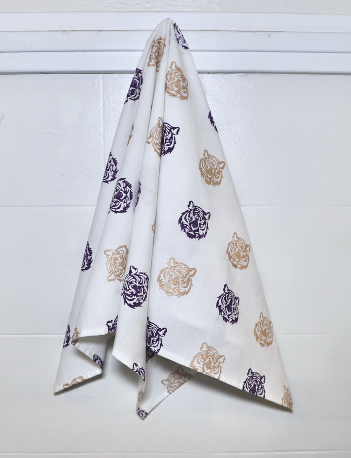 Purple &amp; Gold Tiger Tea Towel - Passion Lilie