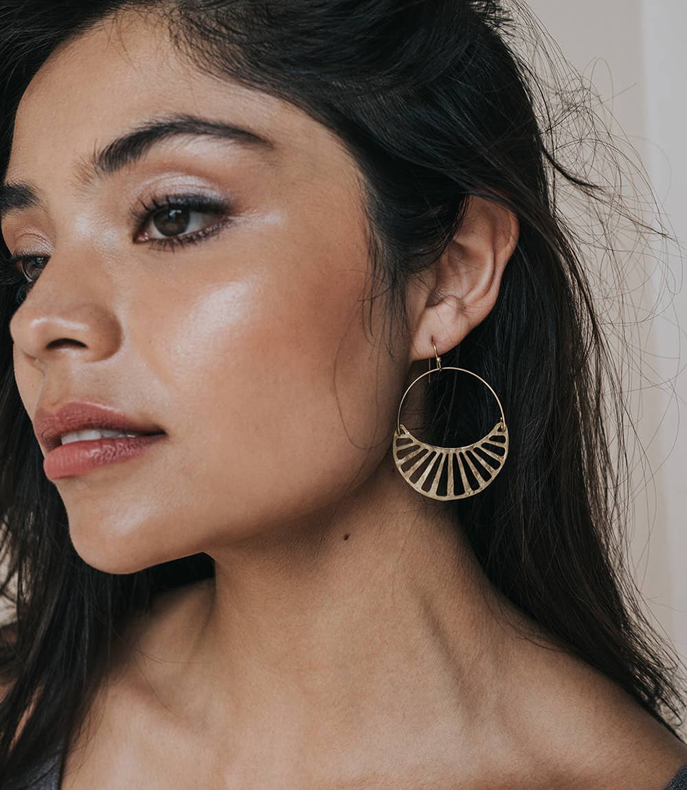 Rajani Gold Hoop Earrings - Crescent Disc - Passion Lilie